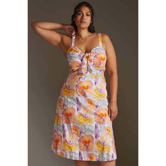 Anthropologie X Cecilia Pettersson Floral Tie-Front Midi Dress Sz 14 Cottagecore - Picture 3 of 14